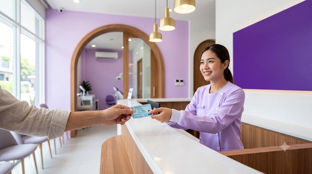 ยื่นบัตรประชาชนใช้สิทธิทำฟันประกันสังคมที่คลินิกย่านตลาดสนามบิน