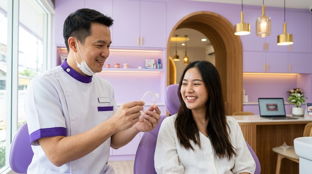 ทันตแพทย์แนะนำจัดฟันใสให้คนไข้ที่คลินิกในศรีราชา