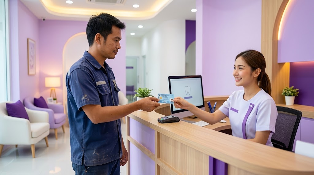 ยื่นบัตรประชาชนใช้สิทธิทำฟันประกันสังคมที่คลินิกในบ่อวิน